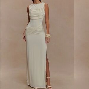 Meshki Cream Draped Maxi Dress